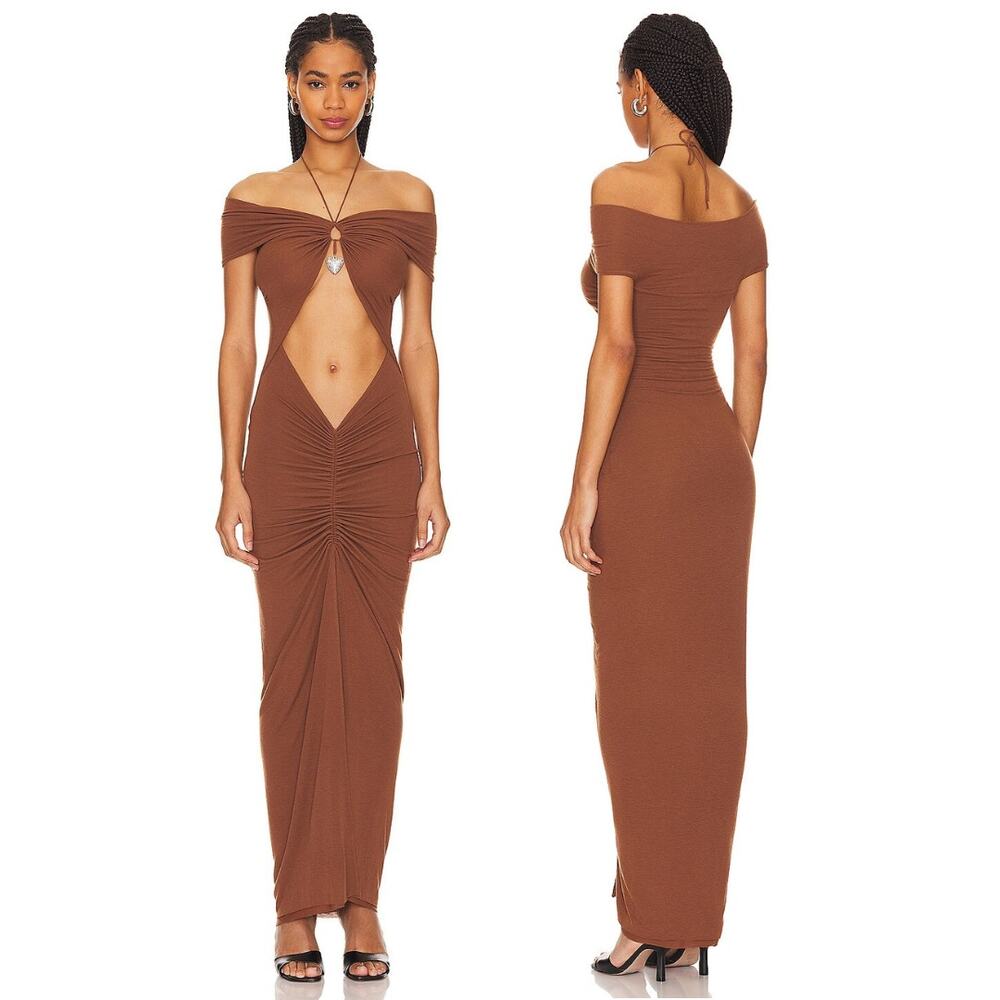 MANURI Eleni Maxi Dress Ruched Vacation Party Evening Resort Beachy Summer M
